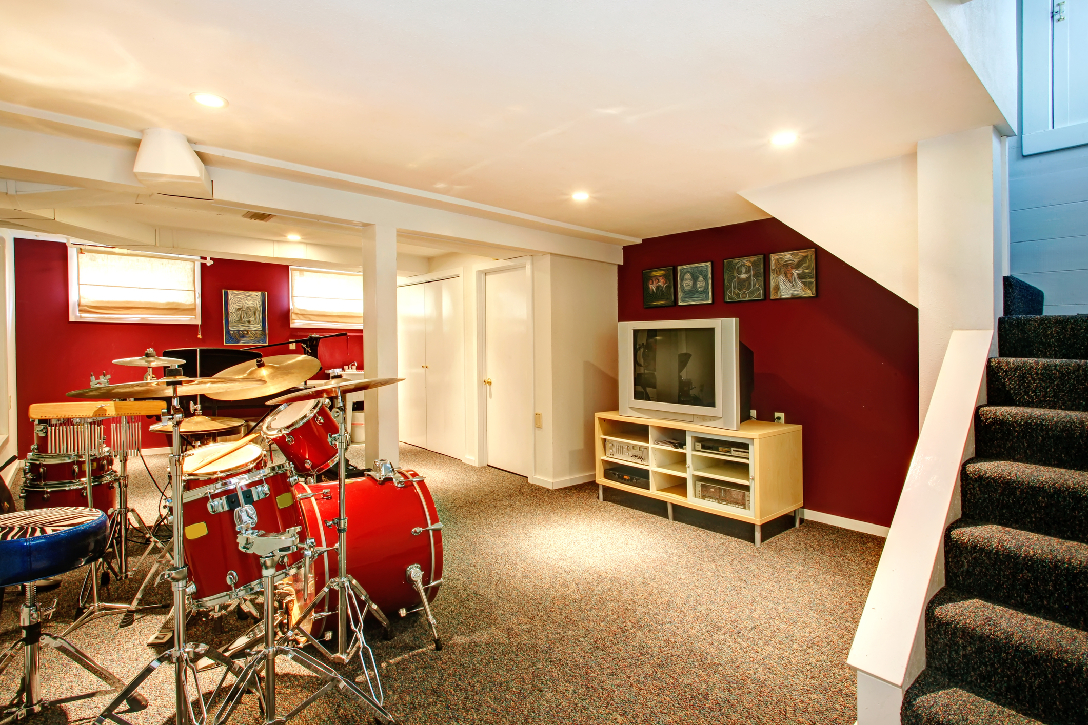 White and red rehearsal basement room