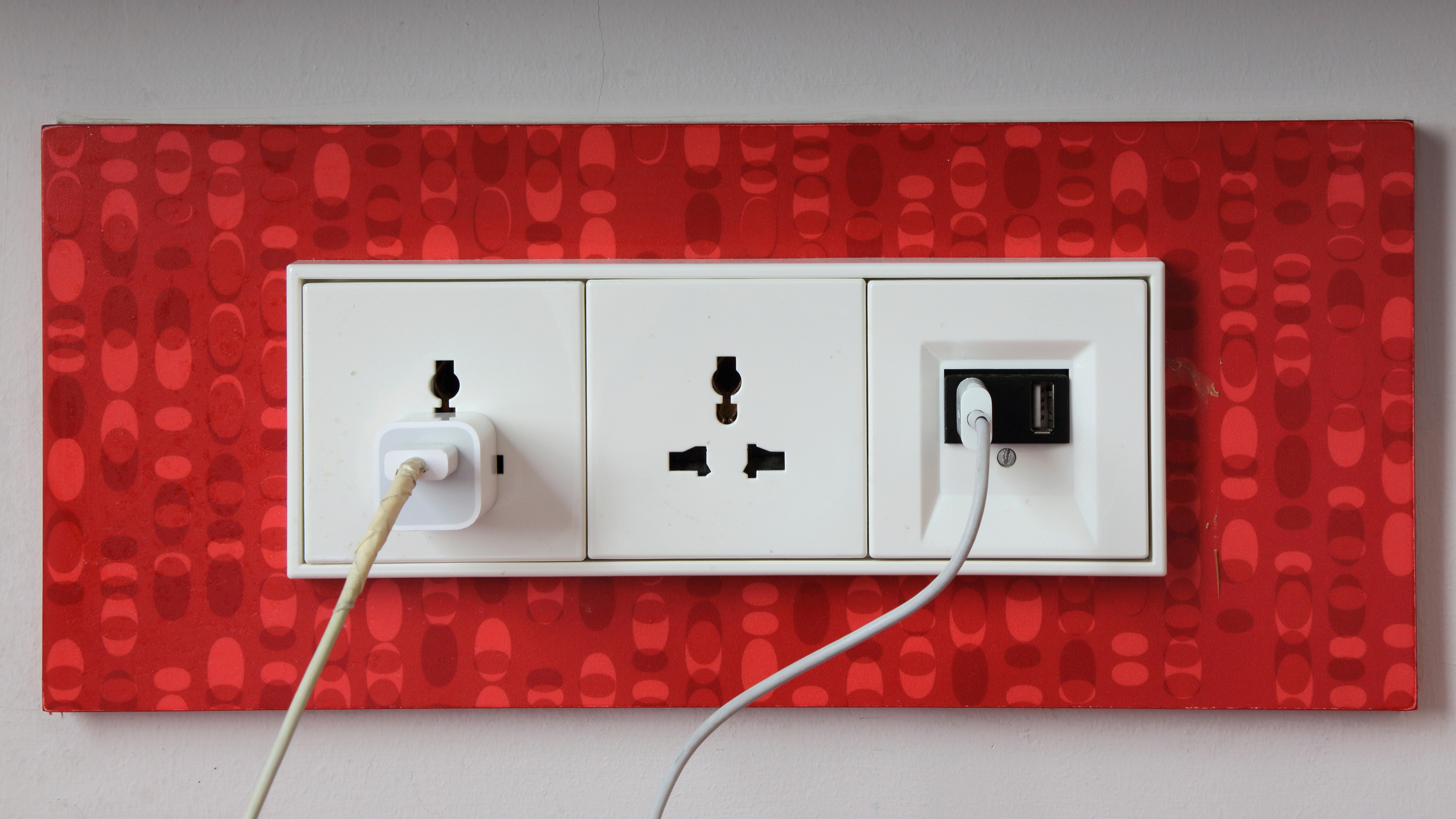 In use electrical power socket and in use usb port on the wall
