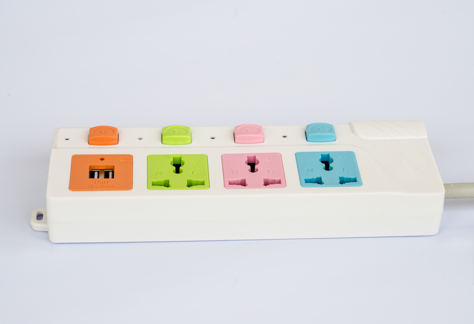 The power strip with colorful socket and usb socket