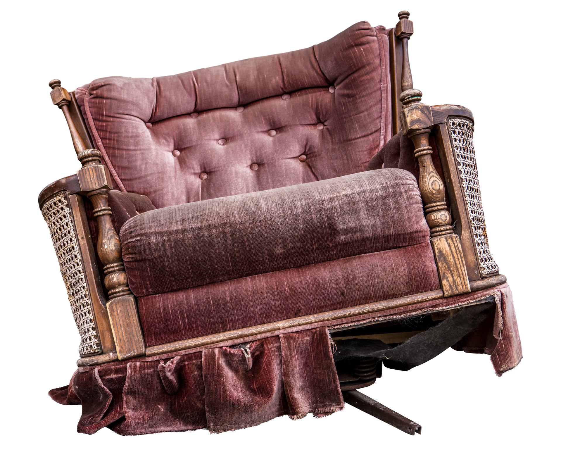 An Old Damaged Vintage Purple Armchair
