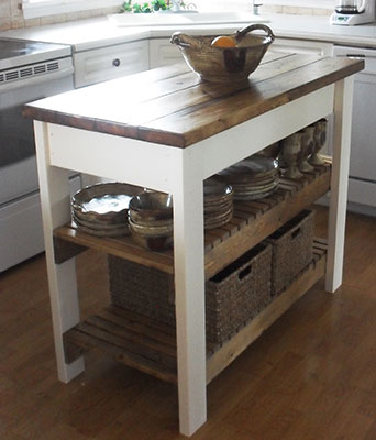 small white wooden kitchen island on wheels