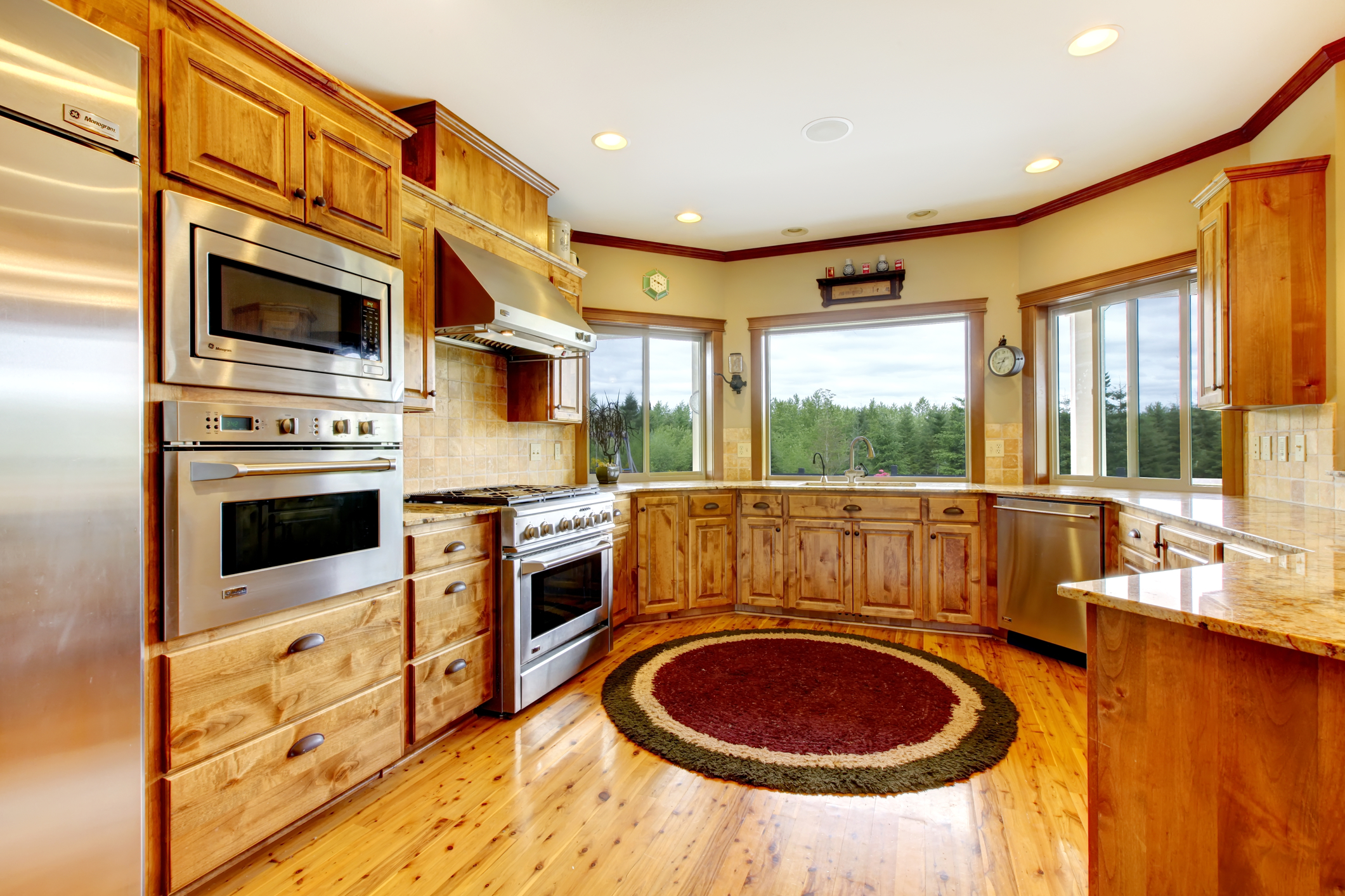 Wood luxury home kitchen interior