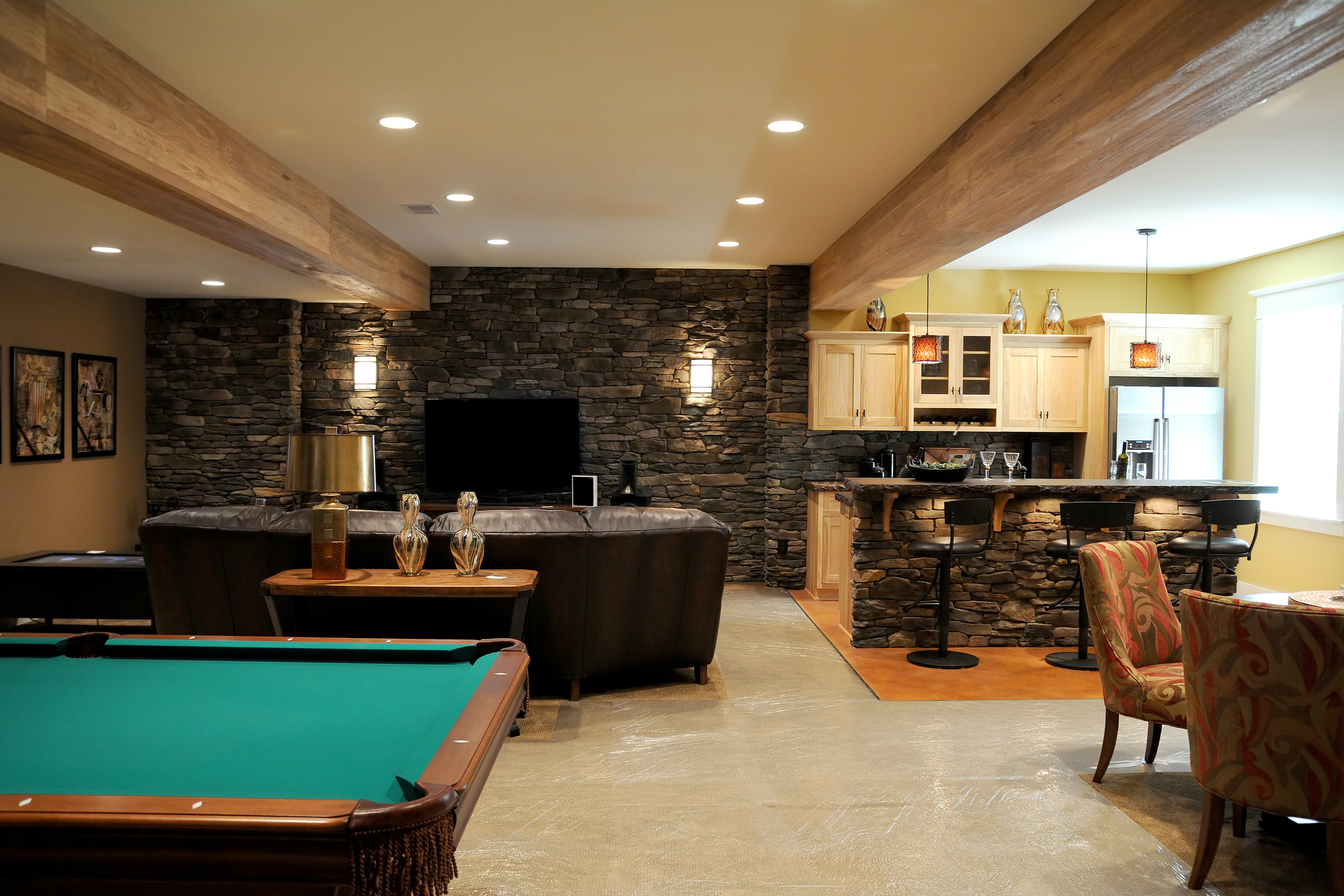 A cozy and beautifully decorated basement